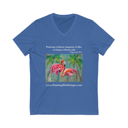 AS Painting with Flamingos Unisex Jersey Short Sleeve V-Neck Tee Ginger's Art and Gift Shop