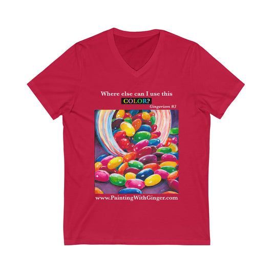 Rainbow Jelly Beans Unisex Jersey Short Sleeve V-Neck Tee UT Ginger's Art and Gift Shop