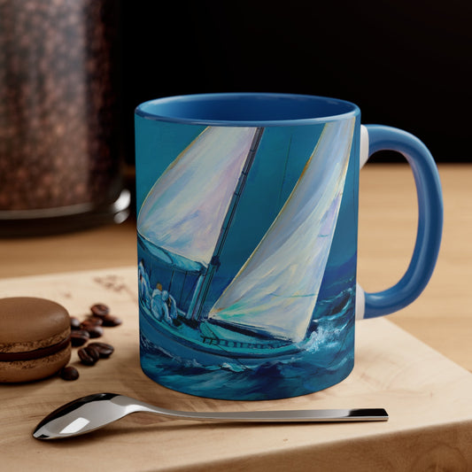 Sailing Through Life - Accent Coffee Mug, 11oz, DP Ginger's Art and Gift Shop