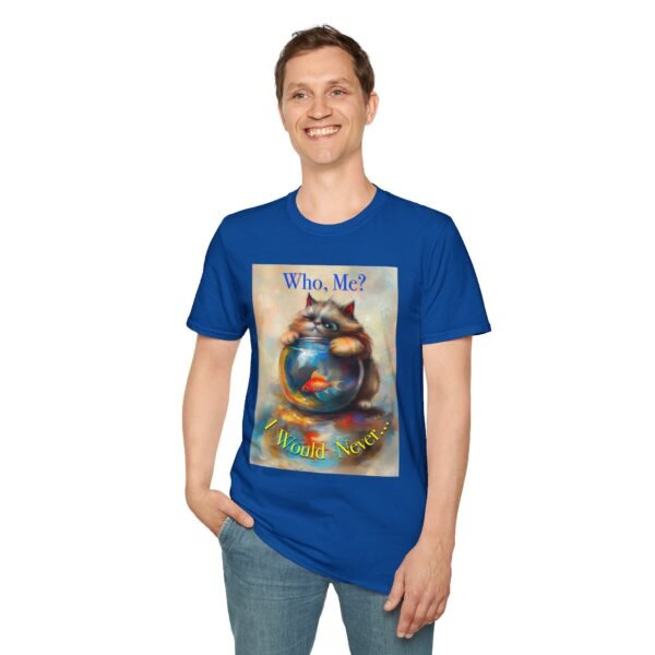 Playful Cat Graphic Tee - 'Who Me?' Coral Cotton Shirt - Unisex T-Shirt - Image 7
