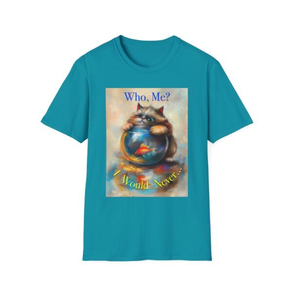 Playful Cat Graphic Tee - 'Who Me?' Coral Cotton Shirt - Unisex T-Shirt - Image 16