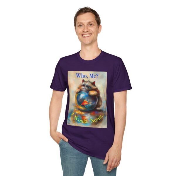 Playful Cat Graphic Tee - 'Who Me?' Coral Cotton Shirt - Unisex T-Shirt - Image 5