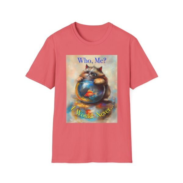 Playful Cat Graphic Tee - 'Who Me?' Coral Cotton Shirt - Unisex T-Shirt