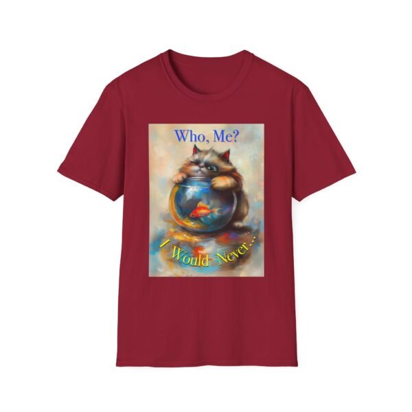 Playful Cat Graphic Tee - 'Who Me?' Coral Cotton Shirt - Unisex T-Shirt - Image 17