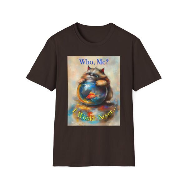 Playful Cat Graphic Tee - 'Who Me?' Coral Cotton Shirt - Unisex T-Shirt - Image 3